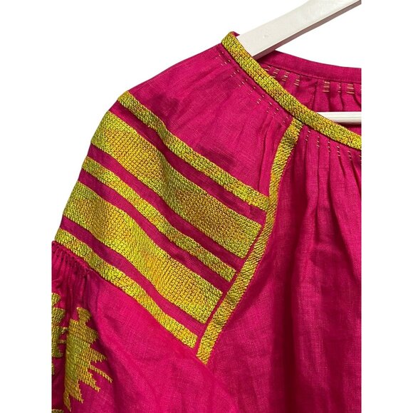 Harna‎ Blouse Womens XS-S Pink Yellow Embroidered Linen Ukraine Boho Tassel Top - Picture 7 of 13